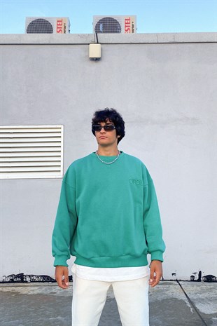 Ofcl Nakışlı Yeşil Oversize Sweatshirt