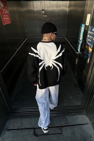 Rv Spider Sırt Baskılı Siyah Oversize Sweatshirt