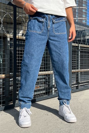Zip Detay Cepli Mavi Regular Fit Jean